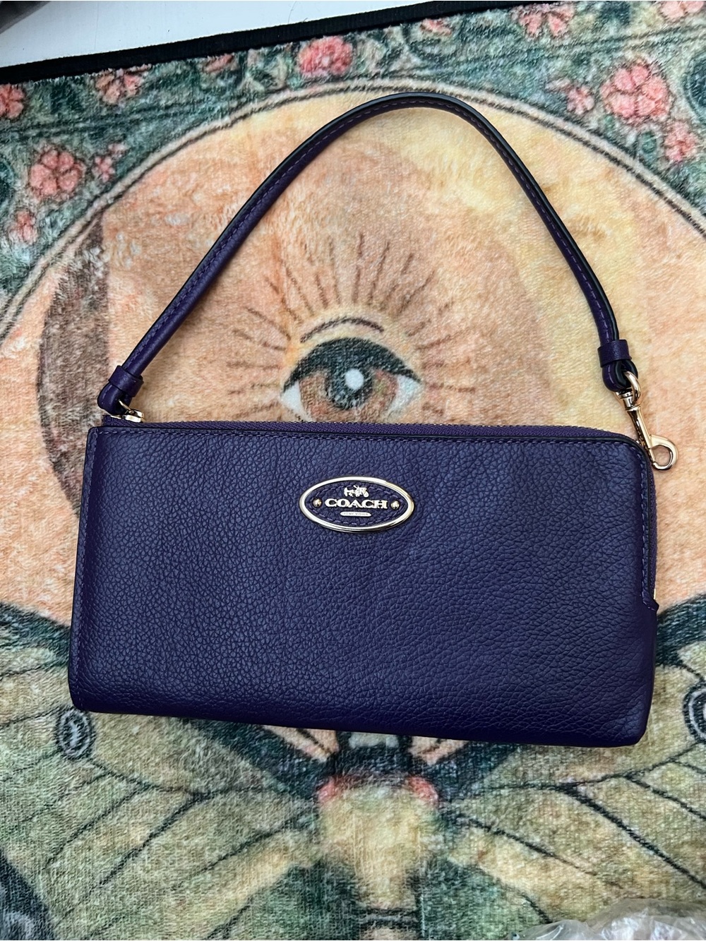 Coach Deep Purple Pebbled Leather Wristlet